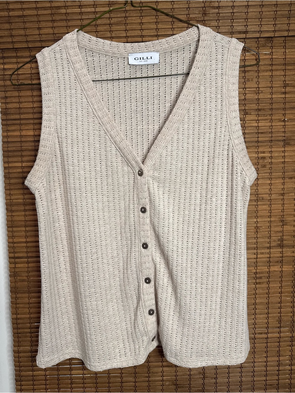 Gilli Cream Open-Knit Sleeveless Button-Front Tank